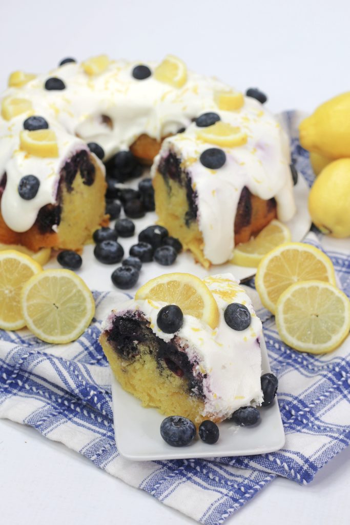 blueberry lemon cake on a plate